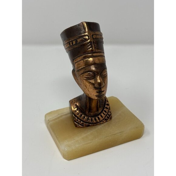 Nefertiti Bust Figurine Statue Sculpture Metal Marble Base Egyptian Queen 5.25” - Picture 1 of 10